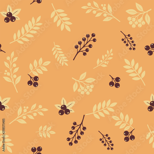 Delicate autumn berry branch seamless repeat pattern