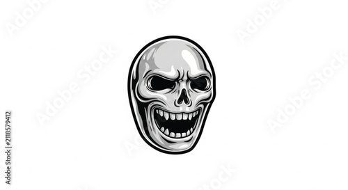 Bold Black Outline Stylized Human Face Fragment with Dynamic Shading, Vector Illustration
