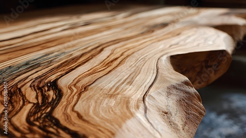 Organic live edge wooden furniture featuring unique grain patterns and raw natural edges for interiors, 