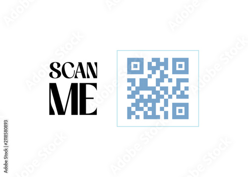 Minimalist digital scan me call to action graphic with blue qr code technology identity marketing
