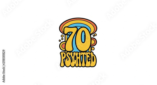 Psychedelic Retro Rainbow Mushroom with Bold Outline