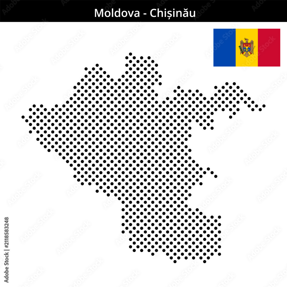 Fototapeta premium Map of Moldova region Chișinău in medium sized cross shaped dots