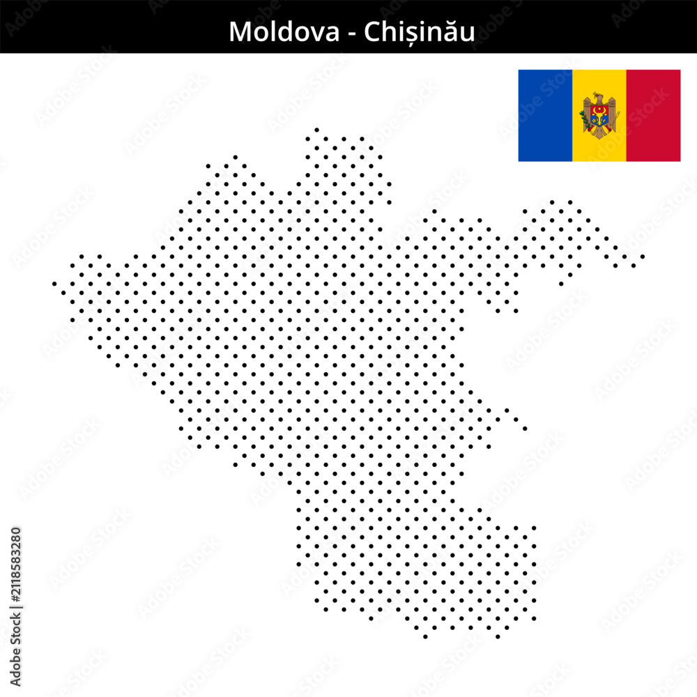 Obraz premium Map of Moldova region Chișinău in small cross shaped dots