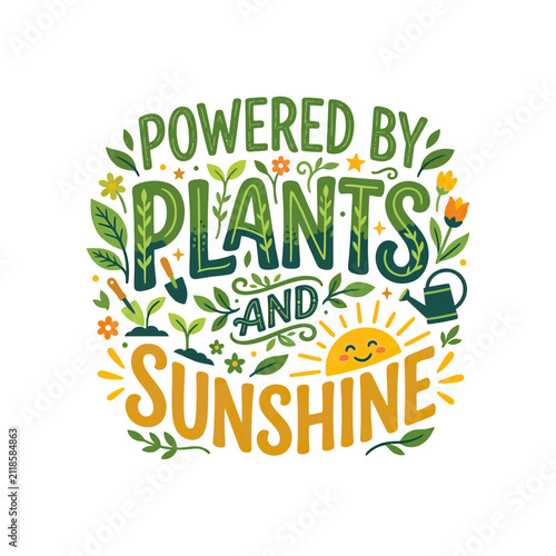 Powered by Plants and Sunshine Hand-Drawn Illustration