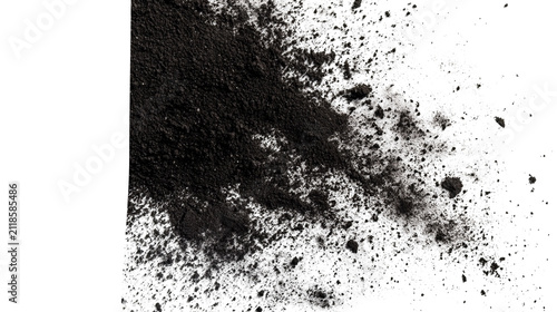 Abstract composition of textured, ashen material spreading on a black backdrop