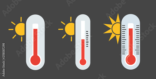 High Temperature Thermometer with Sun Icon Set Showing Hot Weather
