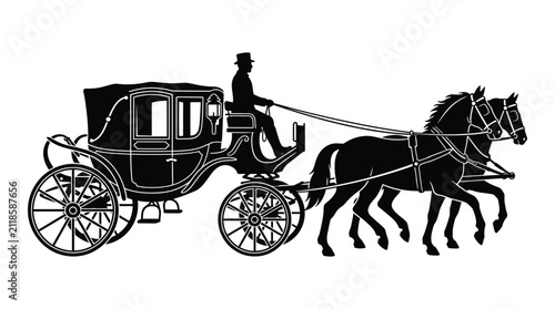 Obraz na plátně Horse drawn carriage silhouette against a white background vintage transportatio