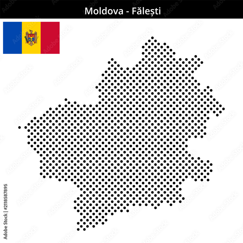 Fototapeta premium Map of Moldova region Fălești in medium sized cross shaped dots