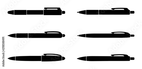 Foto Black Ballpoint Pens Collection, Writing Instruments Set, Office Supplies Icons,