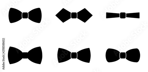 Fotografía Black Bow Tie Icons Set, Six Different Styles, Formal Neckwear Vector Graphics,