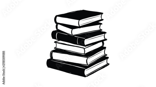 Fotografie Stack Of Books Black Silhouette On White Background