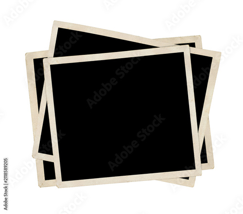 vintage blank instant photo frame stack isolated on transparent background, extracted, png file