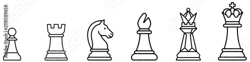 Chess pieces line icon set for game strategy