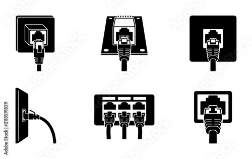 Ethernet Network Port Icons, RJ45 Connector Vector Set, Internet Connectivity Symbols, Technology Connection Graphics
