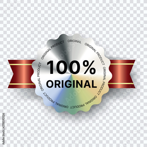 Silver holographic 100% ORIGINAL rosette medal, vector illustration