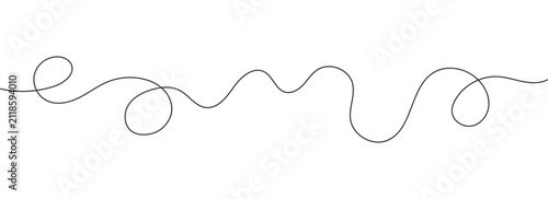 Minimal continuous squiggle line art element. Simple balanced cable shape. Modern black abstract design curved composition.