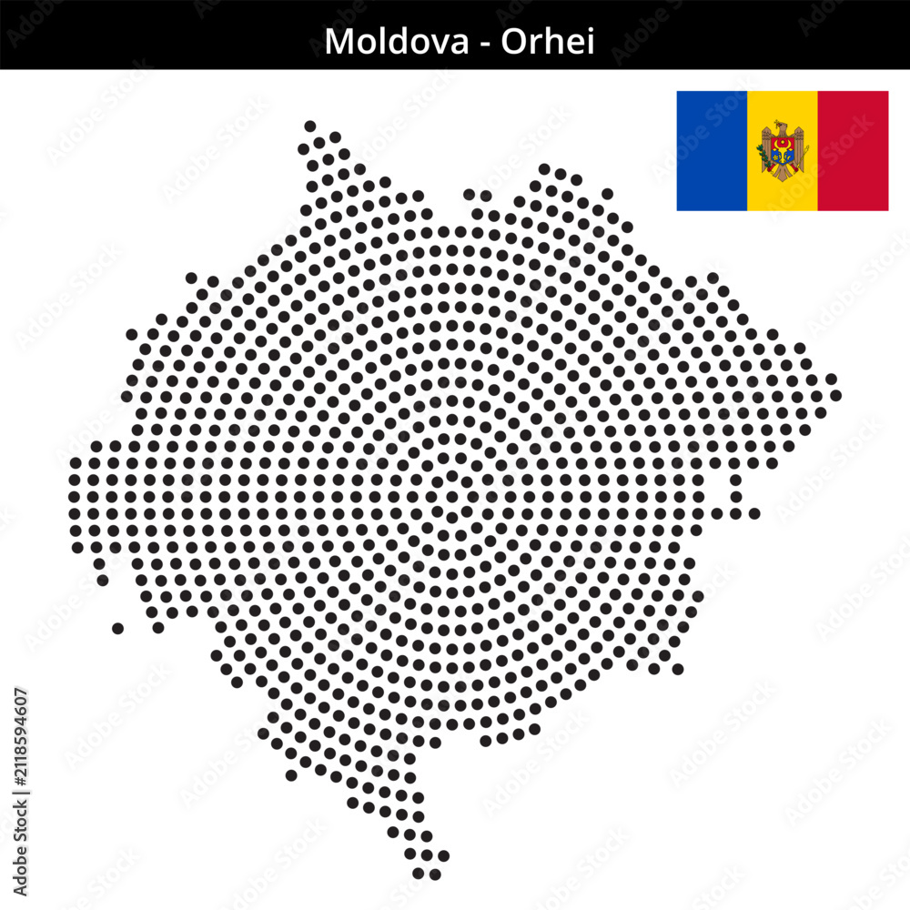 Fototapeta premium Map of Moldova region Orhei in concentric medium dots