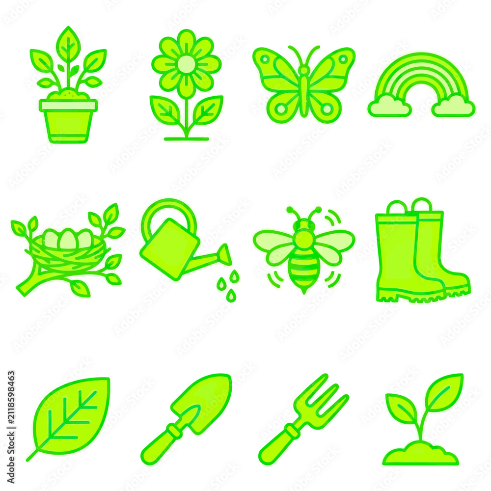 Fototapeta premium Spring Garden Icons Set