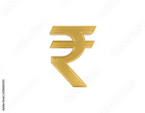 Golden Indian rupee currency symbol rendered in three dimensional style with soft lighting isolated against a clean white background surface