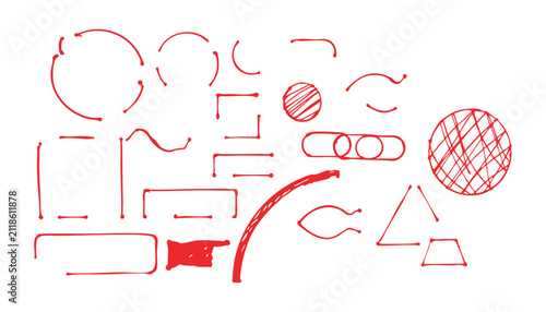 Hand Drawn Heart Sketch Vector Illustration with Red Love Symbol Arrow Frame Icon Set for Valentine Wedding Christmas Card Design Decoration Logo Stamp Line Art Element