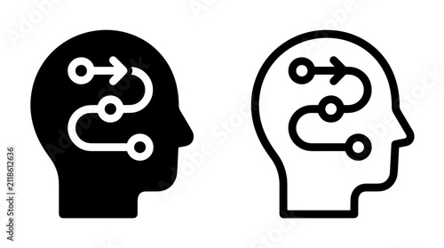 Brain process and strategic planning mindset icons