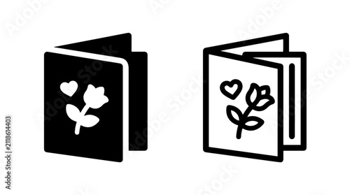 Canvastavla Greeting card with flower and heart icon set, greeting