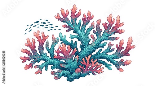 Coral Reef Polyp Texture Underwater — Coral Pink Turquoise Ocean Lush Vector