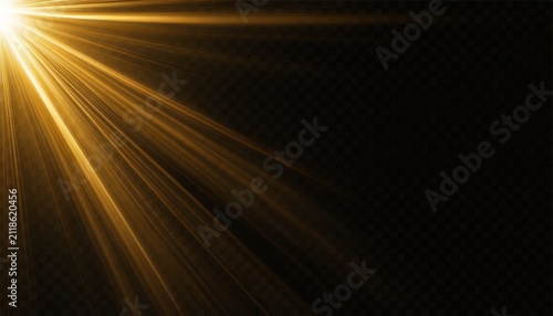 Golden Sunburst Light Rays From Corner Star Light Burst Lens Flare Bright Sparkle Glow Ray Effect Abstract Lens Flare For Overlay On Transparent Background
