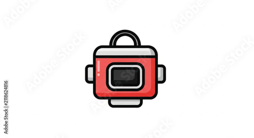 Vibrant Red Stylized Fire Hydrant Icon with Bold Black Outline