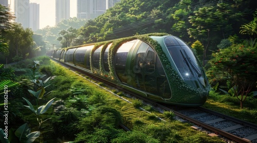 hydrogen-powered train passing through green landscapes