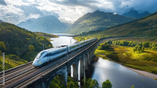 hydrogen-powered train passing through green landscapes