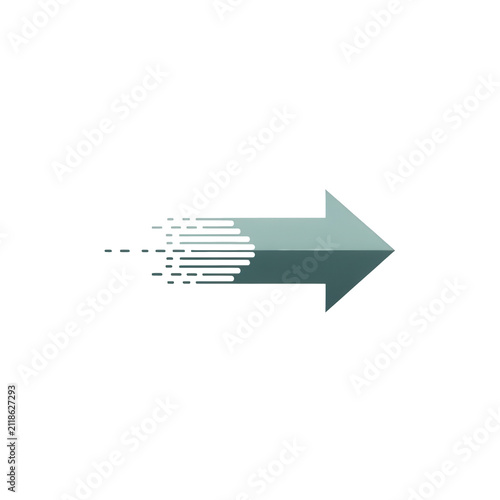 Green arrow icon moving fast with motion blur lines for speed and direction design element