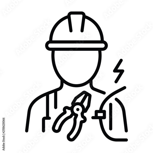 Electrician icon with helmet and pliers in line art hard hat electrician electricity electrical