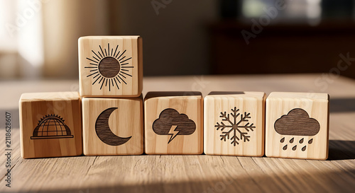 Wooden blocks with moon and star icons stacked