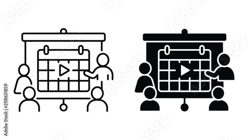 Corporate training presentation to group icon with presentation, training