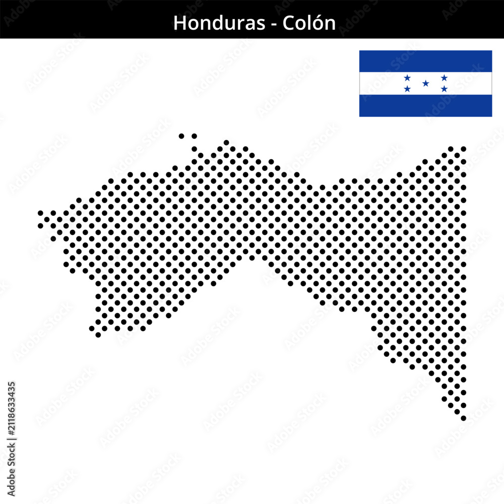 Fototapeta premium Map of Honduras region Colón in medium sized cross shaped dots