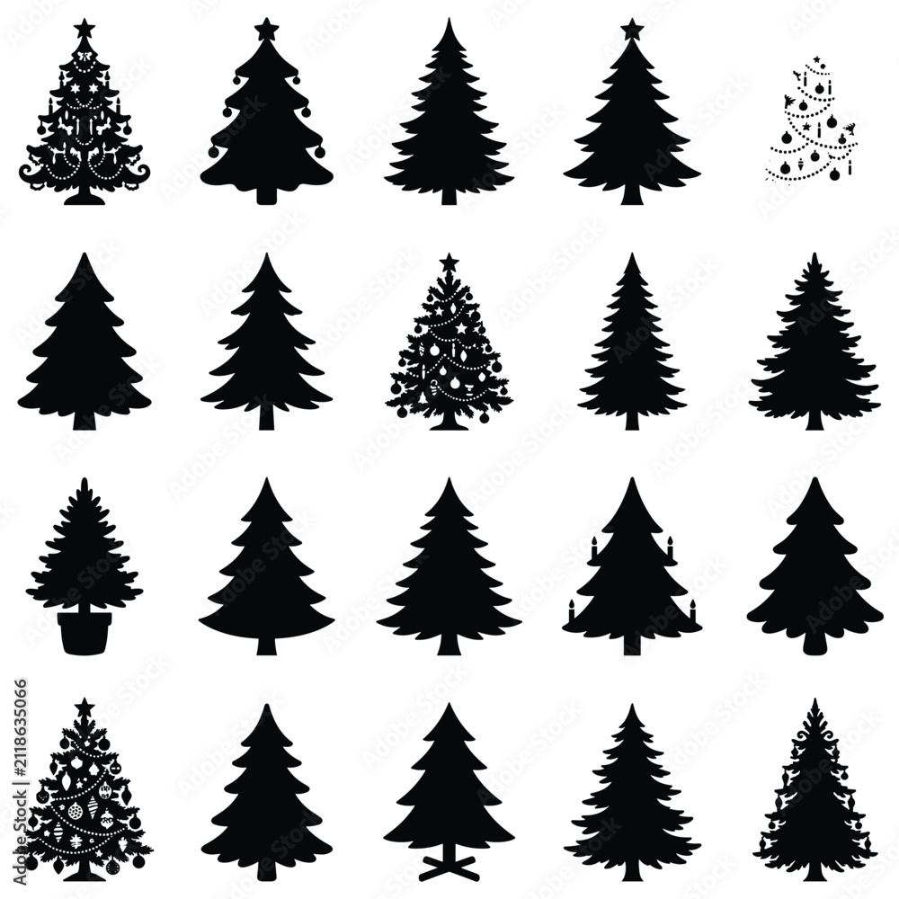 Obraz premium Elegant christmas tree silhouettes featuring classic and contemporary holiday design styles