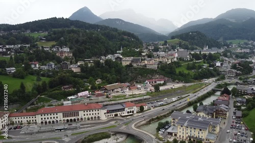 aerial view of the city Berchtesgaden in the Berchtesgadener Land Region, Bavaria, Germany 4k
