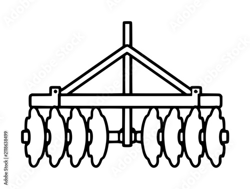 фотографія Hand-drawn black outline vector icon illustration of a disc harrow agricultural