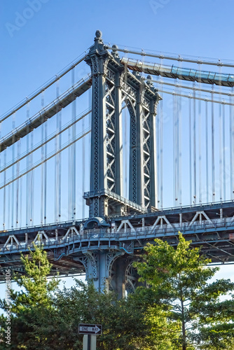 View of the Manhattan Bridge in New York City. Vertically. 