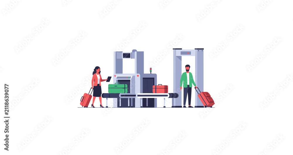 Fototapeta premium Airport Security Checkpoint with Passengers and Luggage
