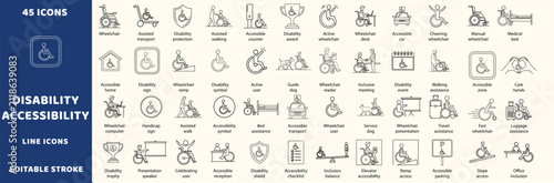 Disability accessibility vector icons. Wheelchair handicap vector signs set. Disability icon. Accessible symbol icon
