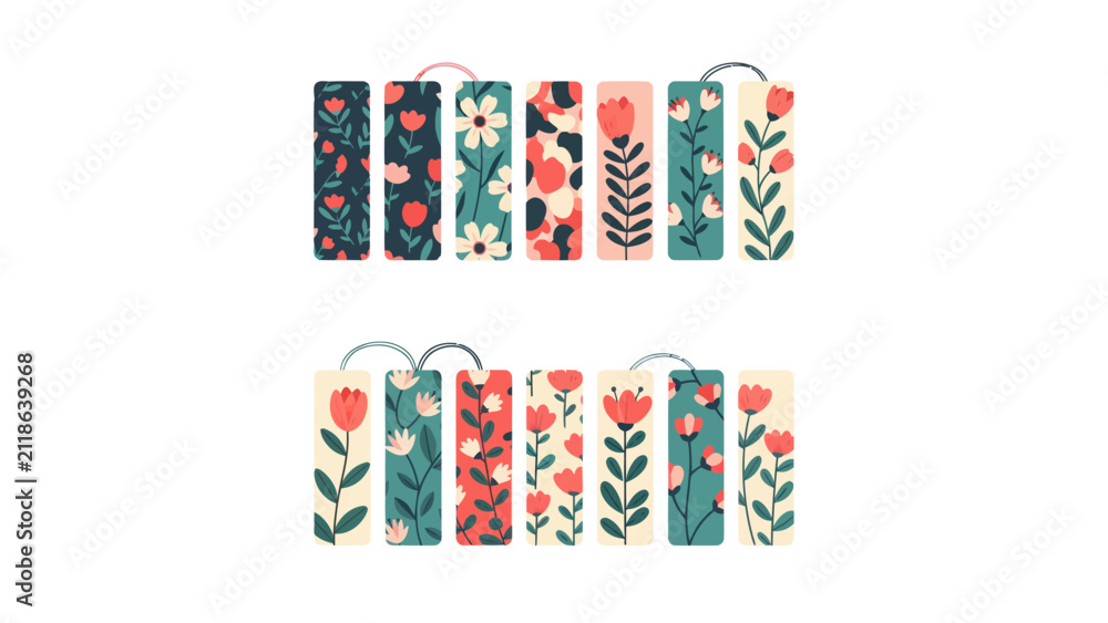 Fototapeta premium Floral Bookmark Set with Botanical Patterns