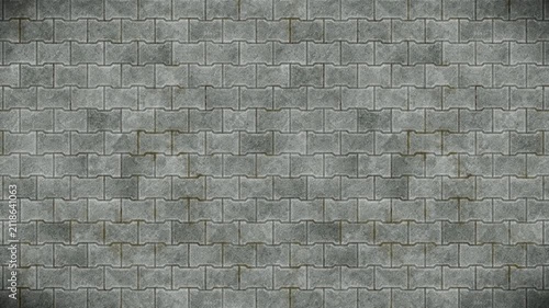 Textured grey interlocking paving stones create a seamless loop pattern.