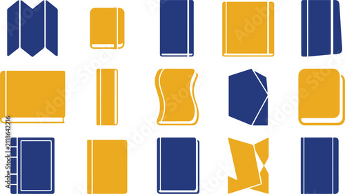 Collection of blue and yellow book icons perfect for celebrating teacher's day and academic educational graphic design projects