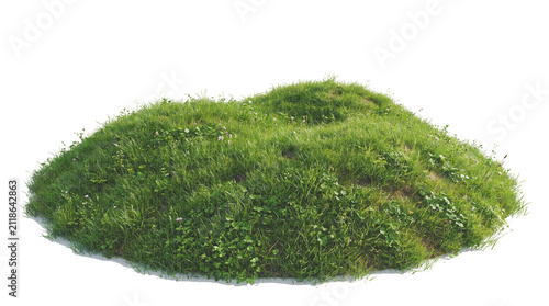 Photography A rounded green grassy hill mound covered in grass isolated on a transparent png for landscape design