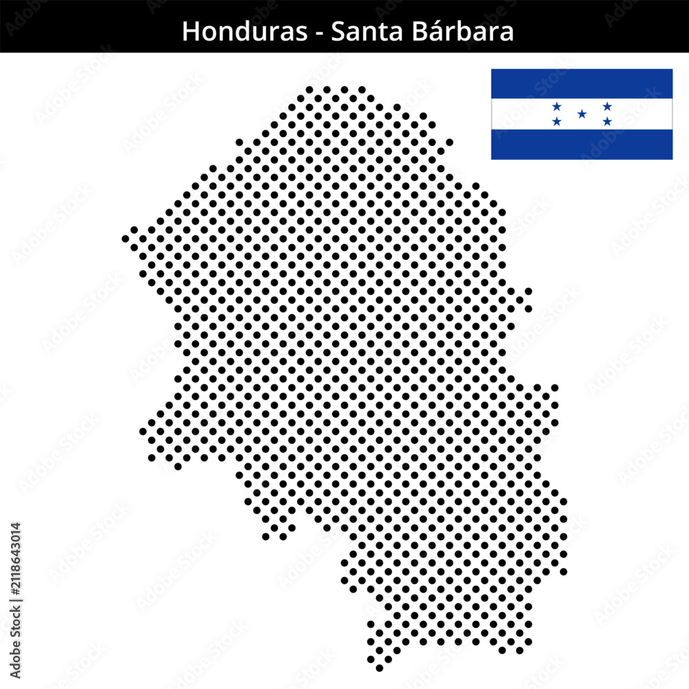 Fototapeta premium Map of Honduras region Santa-Bárbara in medium sized cross shaped dots