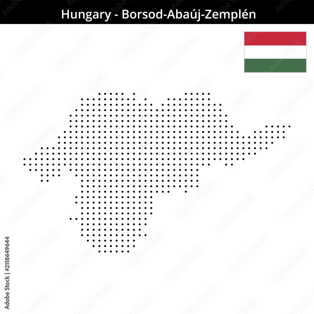 Obraz premium Map of Hungary region Borsod-Abaúj-Zemplén in small size dots