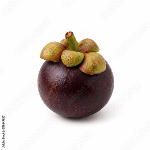 Ripe mangosteen fruit on a white background