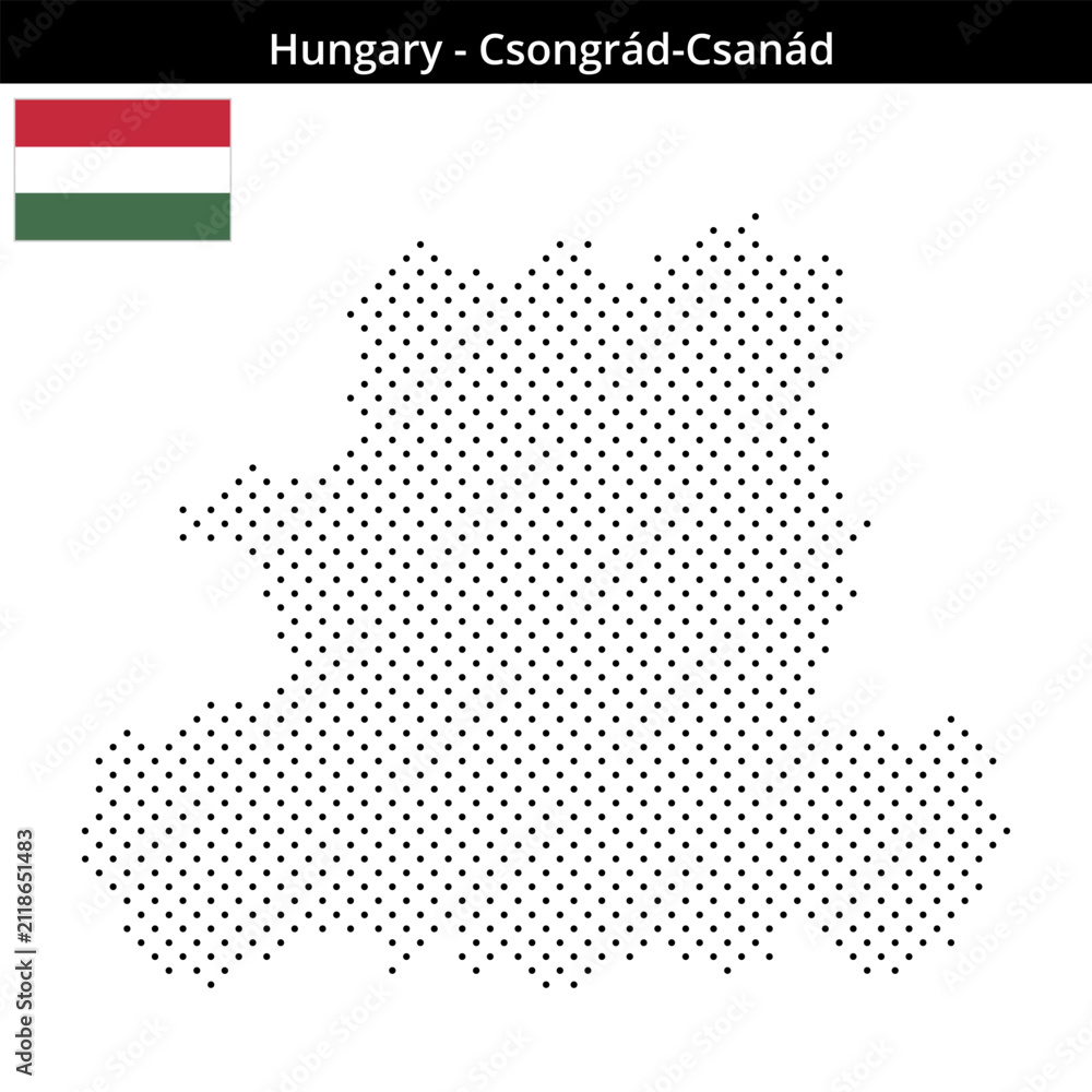 Obraz premium Map of Hungary region Csongrád-Csanád in small cross shaped dots